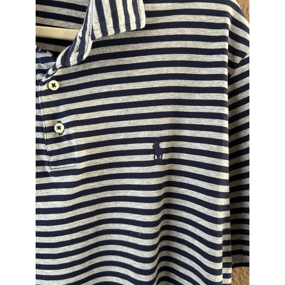 Ralph Lauren Polo Sz XL Gray Navy Stripe. Pima Cotton Soft Touch. Luxury Shirt - Picture 2 of 5